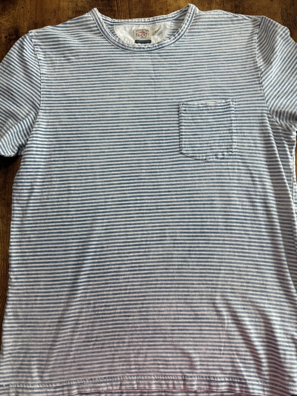 Faherty Light Blue & White Striped Pocket Tee